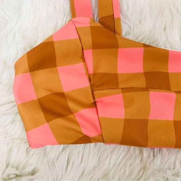 L*SPACE Seaesta Seaside Gingham Jess Bikini Top Pink Orange Plaid‎ Size XS New - Picture 5 of 8